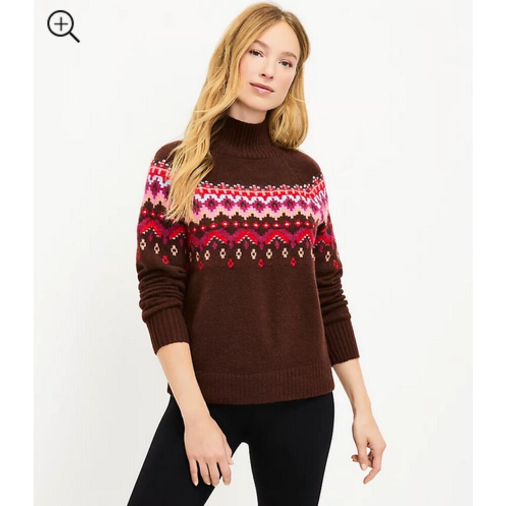 Brown Lou & Grey Fair Isle Mock Neck Long Sleeve Knit Pullover Sweater (NWT)